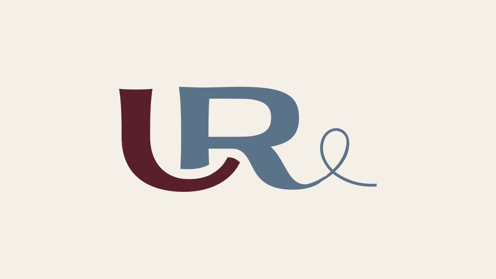 The Unravell Realty logo: a burgundy U and a slate blue R sharing one stroke, with a looping tail, on an ivory background