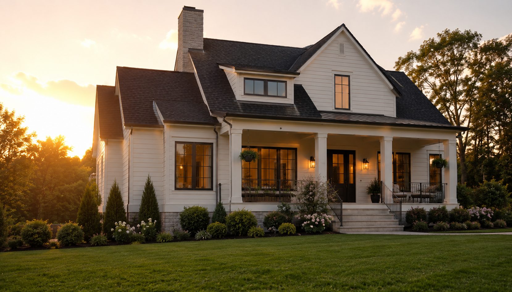 Editorial split illustration: a cluttered grid of small identical thumbnail listings on the left, one large elegant framed window showing a single distinctive property on the right