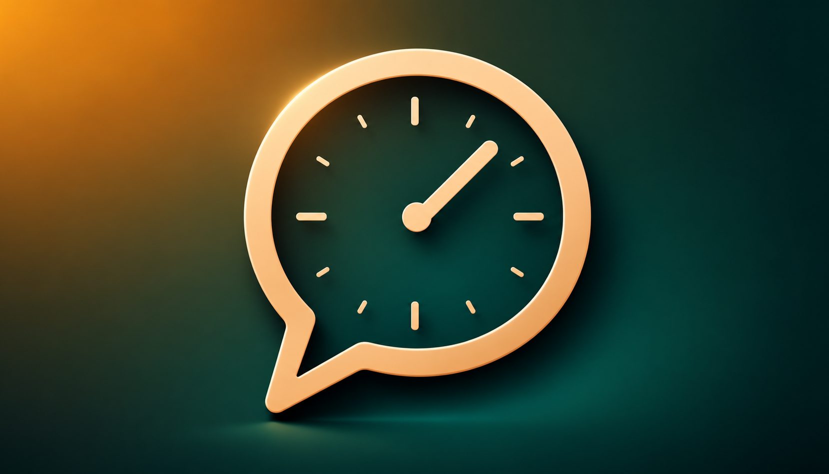 Editorial illustration of four chat bubbles in sequence along a glowing timeline, forming the shape of a clock face, representing timed automatic guest messages